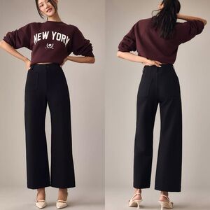 ANTHROPOLOGIE Maeve The Colette Black Linen Wide Leg Crop Pants Trousers